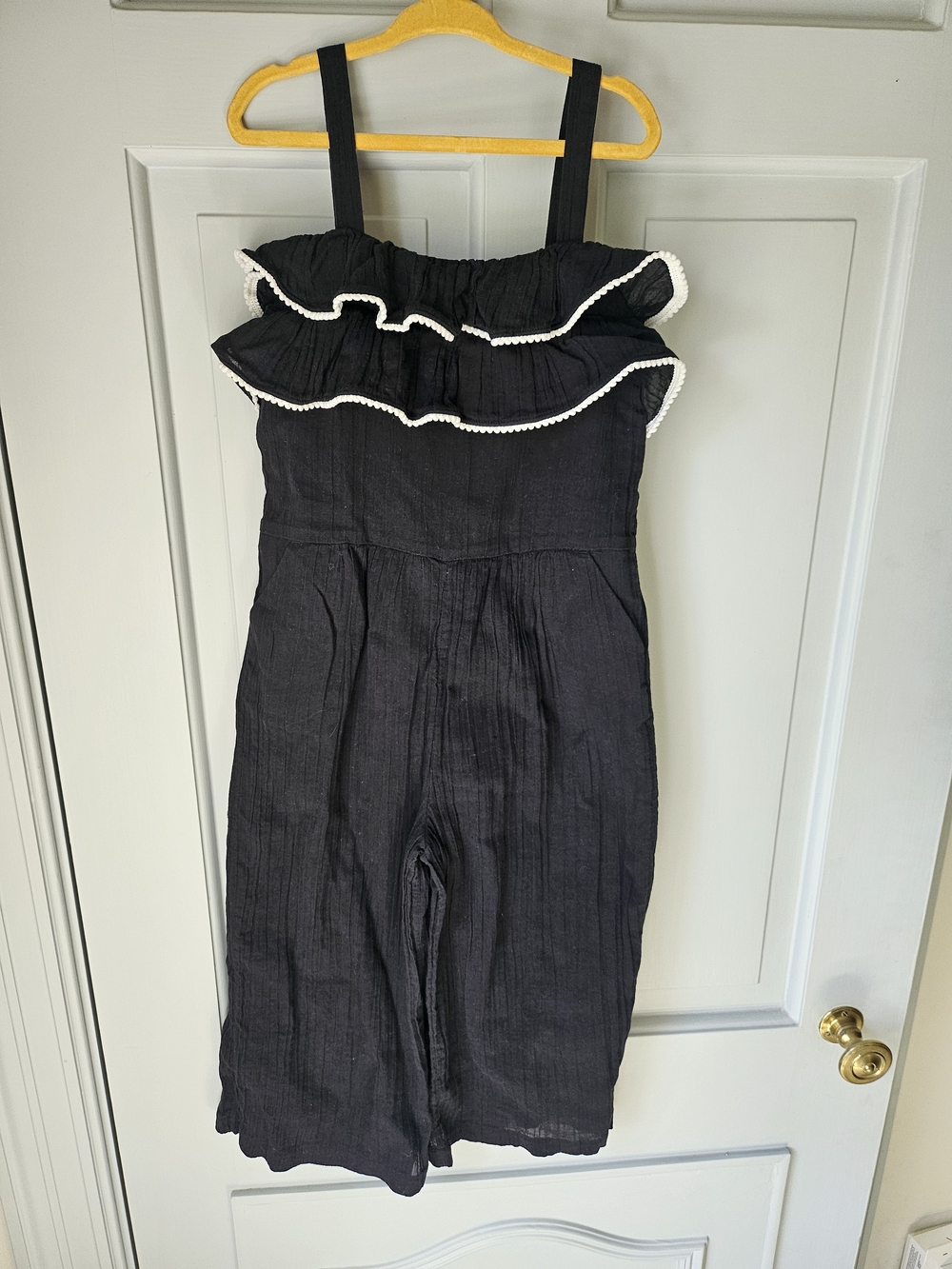 Janie and Jack Black Ruffle-Trim Jumpsuit with White Piping